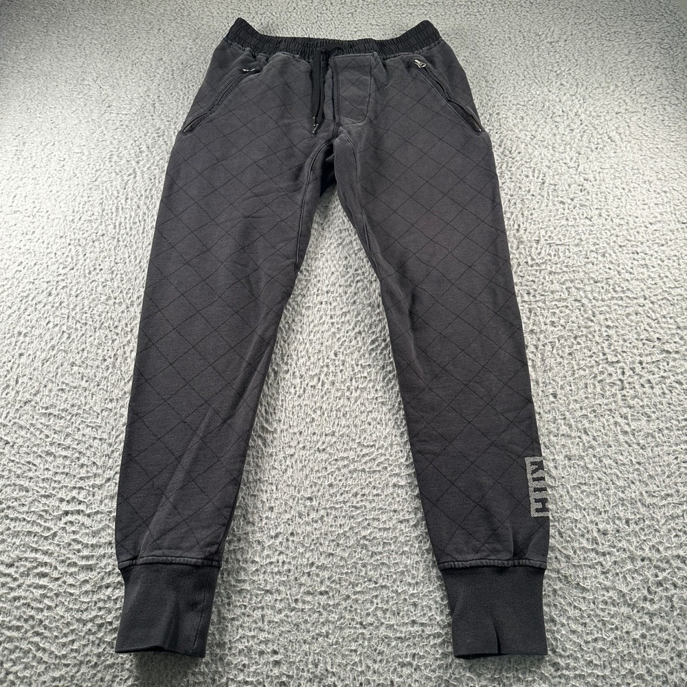 KITH Jogger Sweatpants Mens XSโ Quilted Drawstring Zip Pocket Ribbed Cuff Black